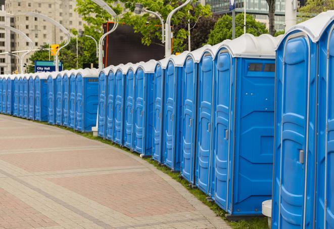 Seasonal porta potty units set up at a Olean, New York venue